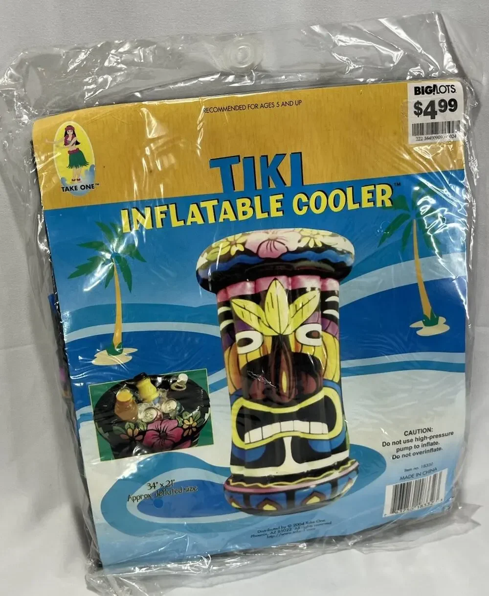 Inflatable Tiki Beverage Cooler 2004 Pool Luau Bar Party Hawaiian Totem NOS 34”